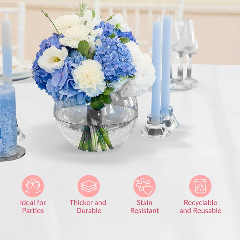 Prestee 4-Pack 84-Inch White Round Plastic Tablecloth Disposable - Durable Waterproof Table Covers for Weddings, BBQ, Parties, Outdoor Events - Elegant White Plastic Tablecloths Round for Any Occasion - Image 5